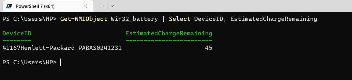 Battery details in Poweshell for a Windows 10 and Windows 11 computer