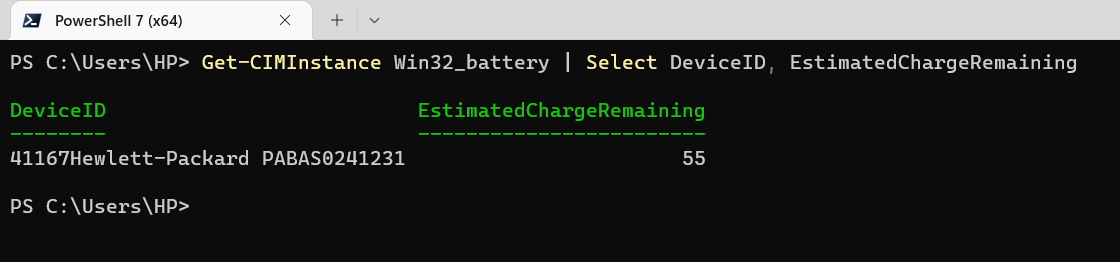 Battery report in Powershell using Ciminstance on Windows 11 and Windows 10